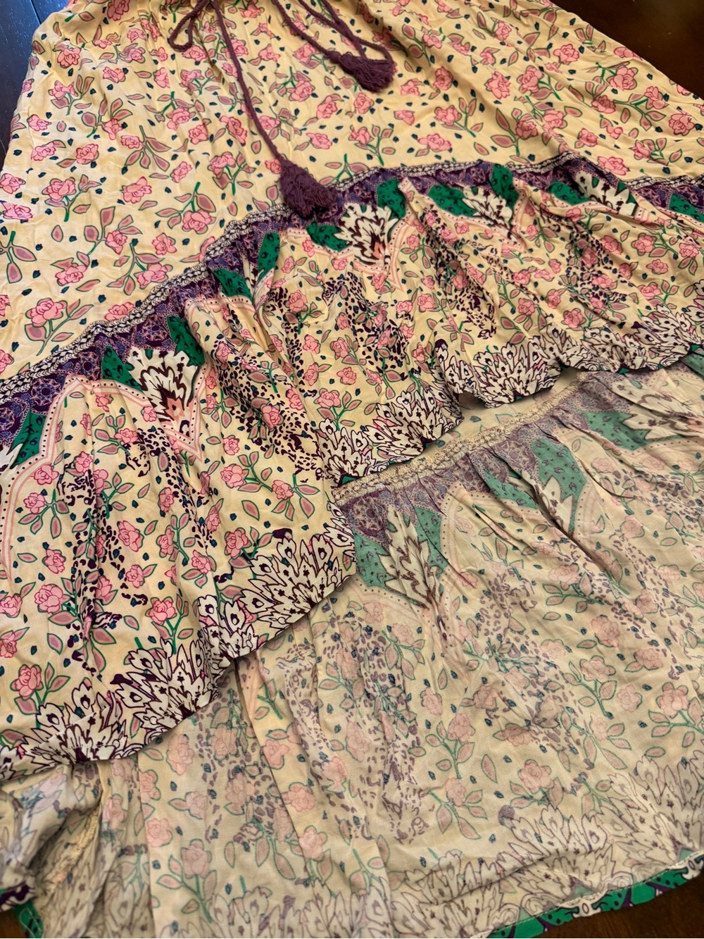 Cupshe Cream and Purple Floral High-Low Maxi Skirt - Picture 5 of 8